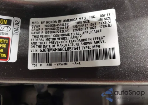 2012 Honda Cr-V Ex из США, поврежденный, VIN 5J6RM4H56CL052541